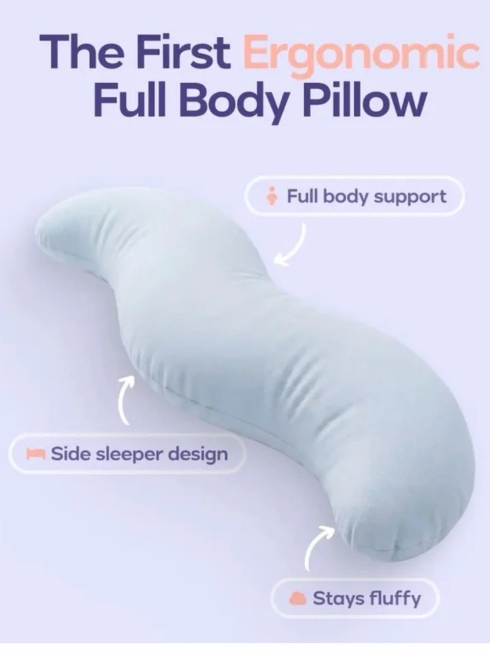 NEW IN BOX Mellow Ergonomic Full Body Side Sleeper Pillow in Gray